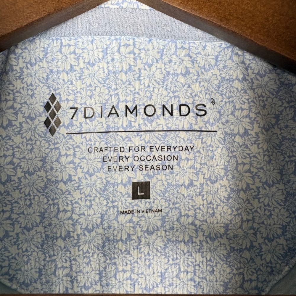 7 Diamonds Alessio Polo Shirt Mens Large Blue Floral 4-Way Stretch Maderas Golf - Picture 3 of 8